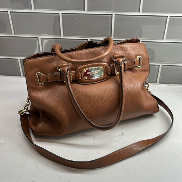 Michael Kors Hamilton Brown Large Pebbled Leather Satchel - Picture 1 of 14